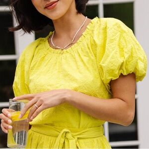 NWT Ivy City Co Daisy Embroidered Florel Yellow Puff Sleeve Top